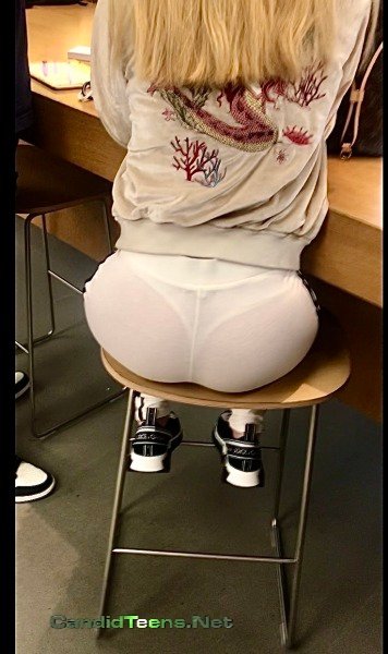 See through teen ass in white legging